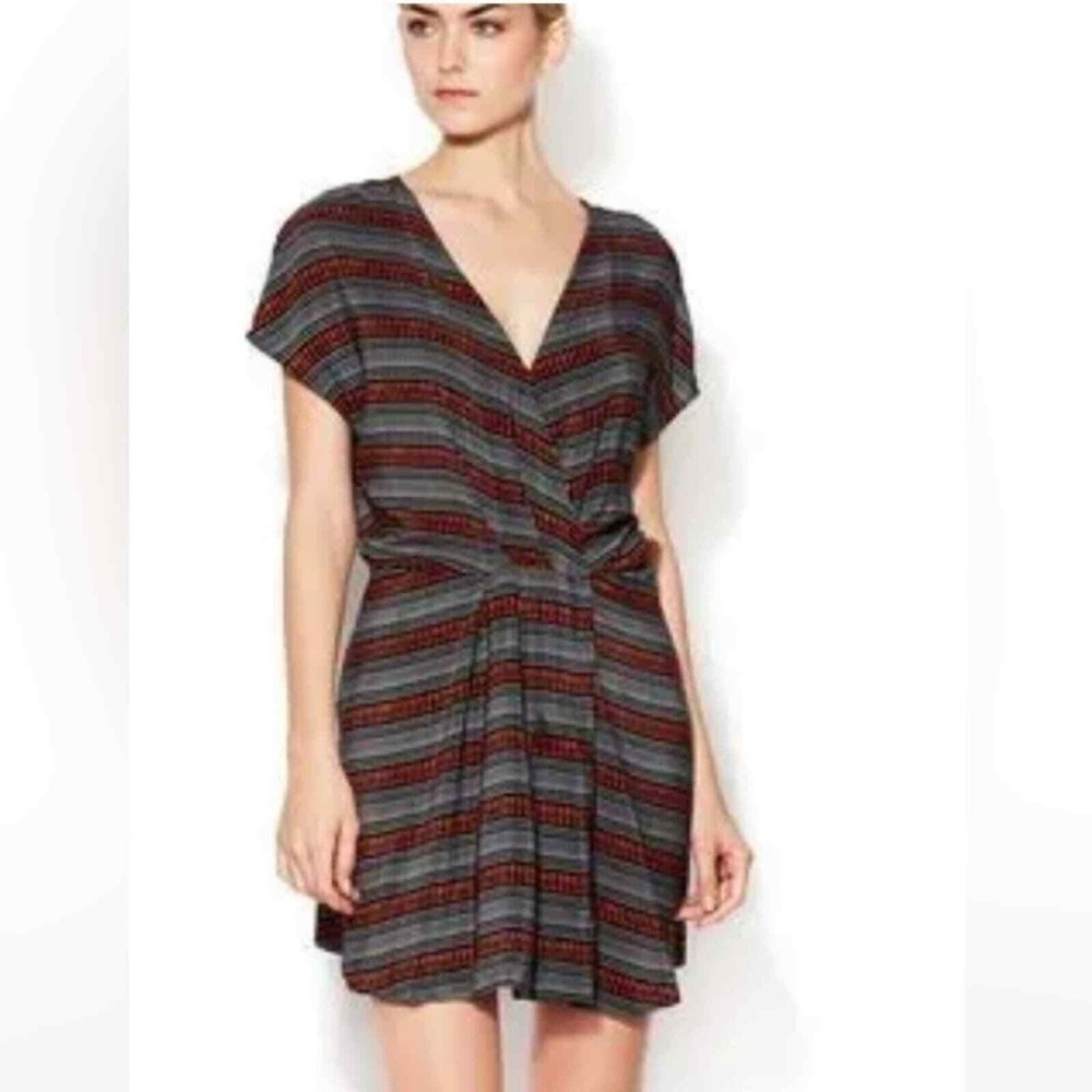 Maje Solene 100% Silk V-Neck Mini Dress Dolan Sleeve Orange Black Size Small